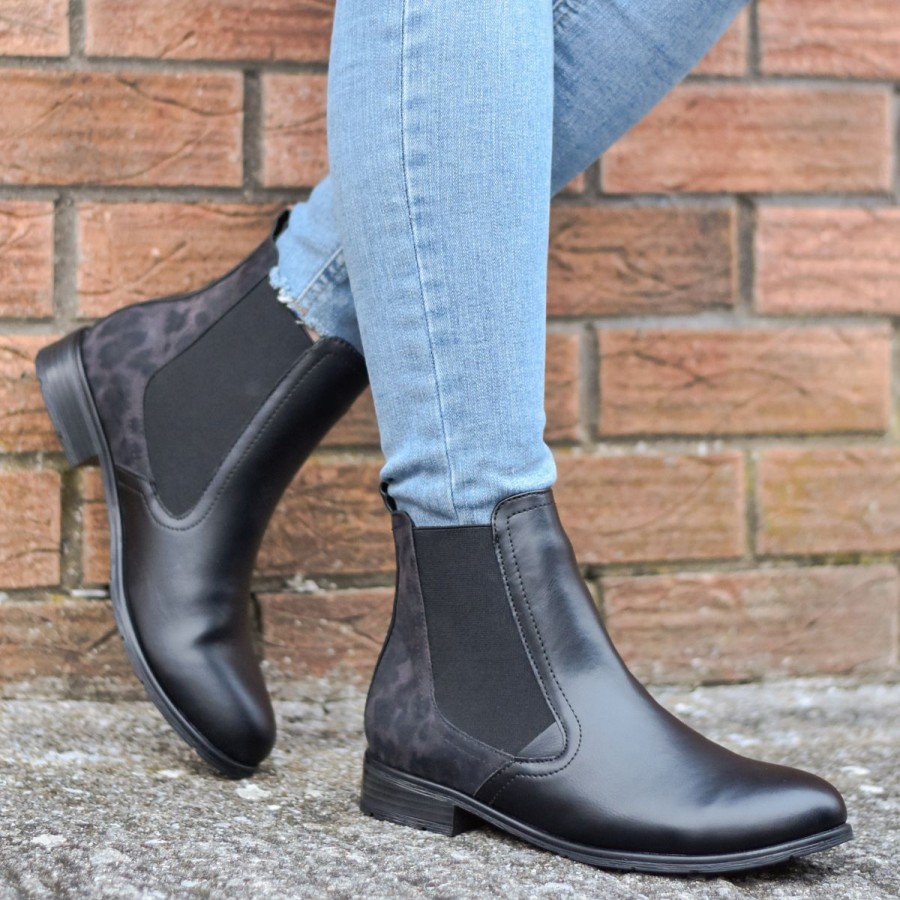 Shop By Style Marco Tozzi | Marco Tozzi - Flat Chelsea Boots Black Leopard - 25039