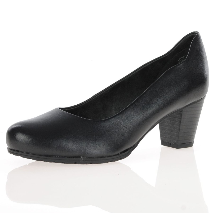 Shop By Style Jana | Jana -Leather Block Heeled Court Shoes Black - 22404