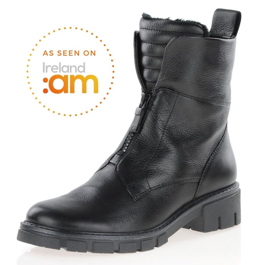 Shop By Style Ara | Ara - Leather Front Zip Ankle Boots Black - 23130